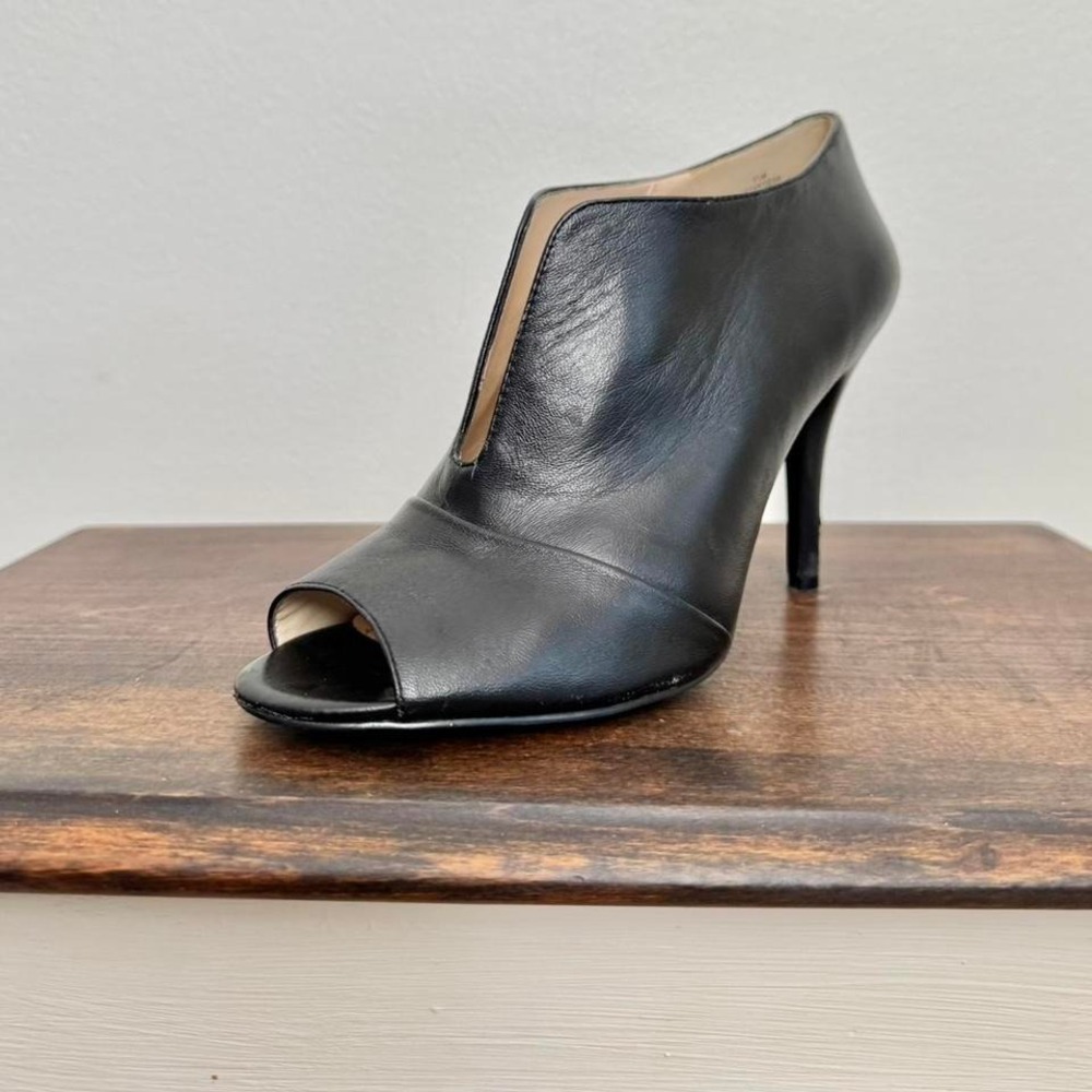 Nine West Unique Peeptoe Heel Black Size 8.5‎ Genuine Leather Minimal Y2K
